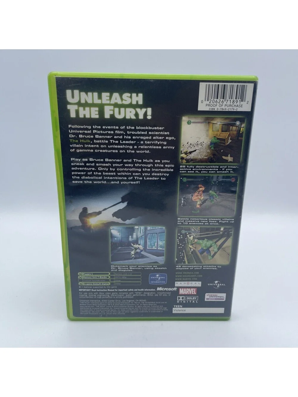 Hulk (Microsoft Xbox, 2003) Game With Case! Tested And Working!